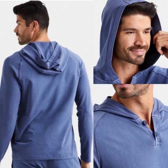 NEW Rhone Bolina Henley Hoodie Blue Medium 2021 Lightweight Hooded Sweatshirt M‎ - Picture 2 of 12
